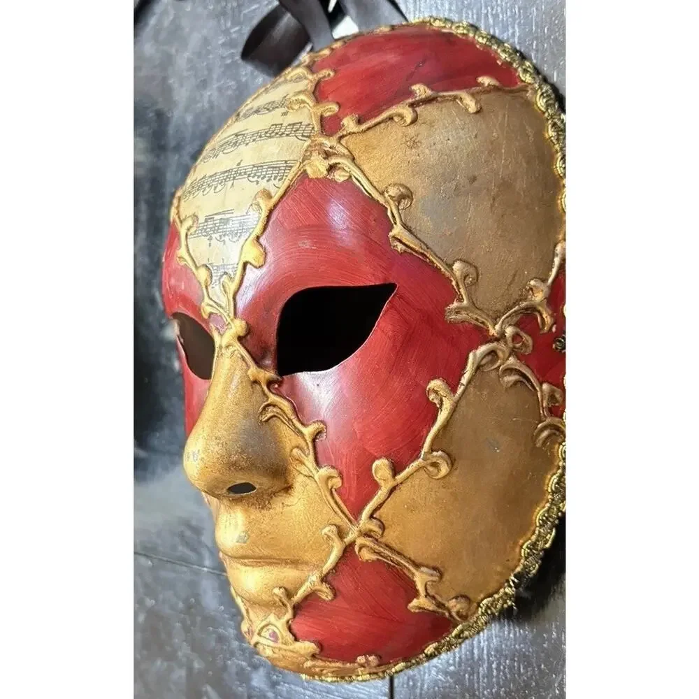 Venetian Mask Italy Hand Painted Volto Music Notes Red Gold Wall Decor Art VtG